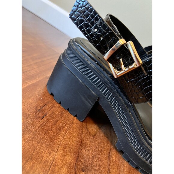 ASOS Chunky Platform Heel Sandals Truffle Collection Black Buckle 6 Faux Leather - Picture 7 of 12